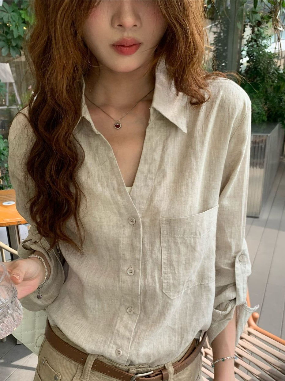 Loose Linen Long Sleeve Shirt for Women