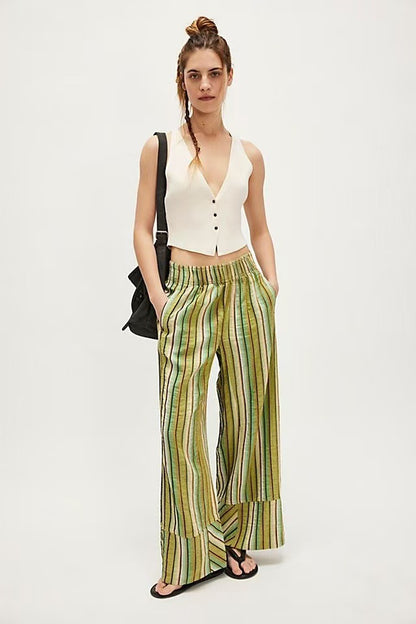 Striped Wide-Leg Pants for Women