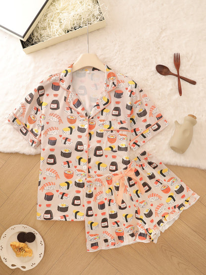 Womens Milk Silk Loungewear Set with Ruffle Shorts