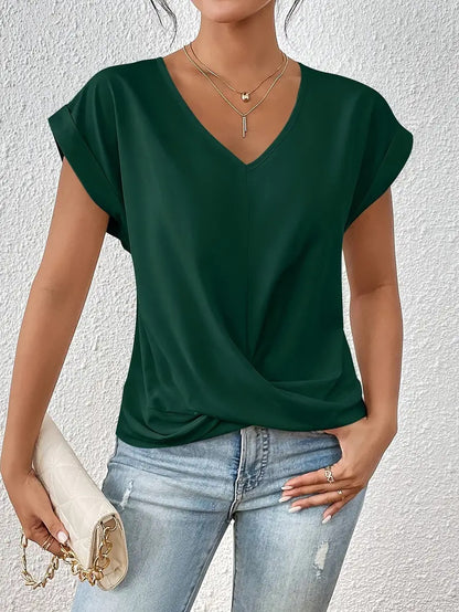 Womens V-Neck Pleated T-Shirt