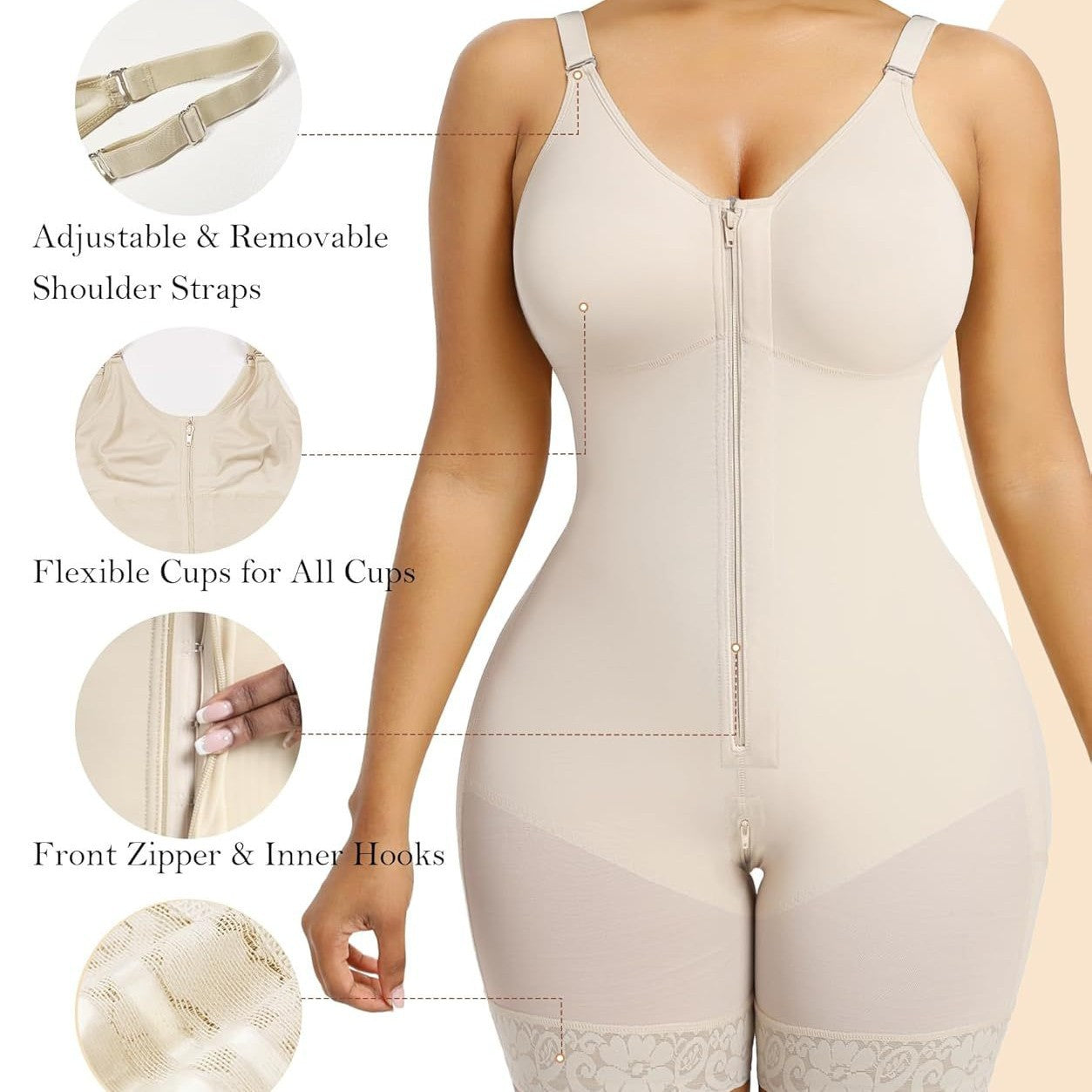 One-Piece Shapewear with Front Zipper for Tummy Control