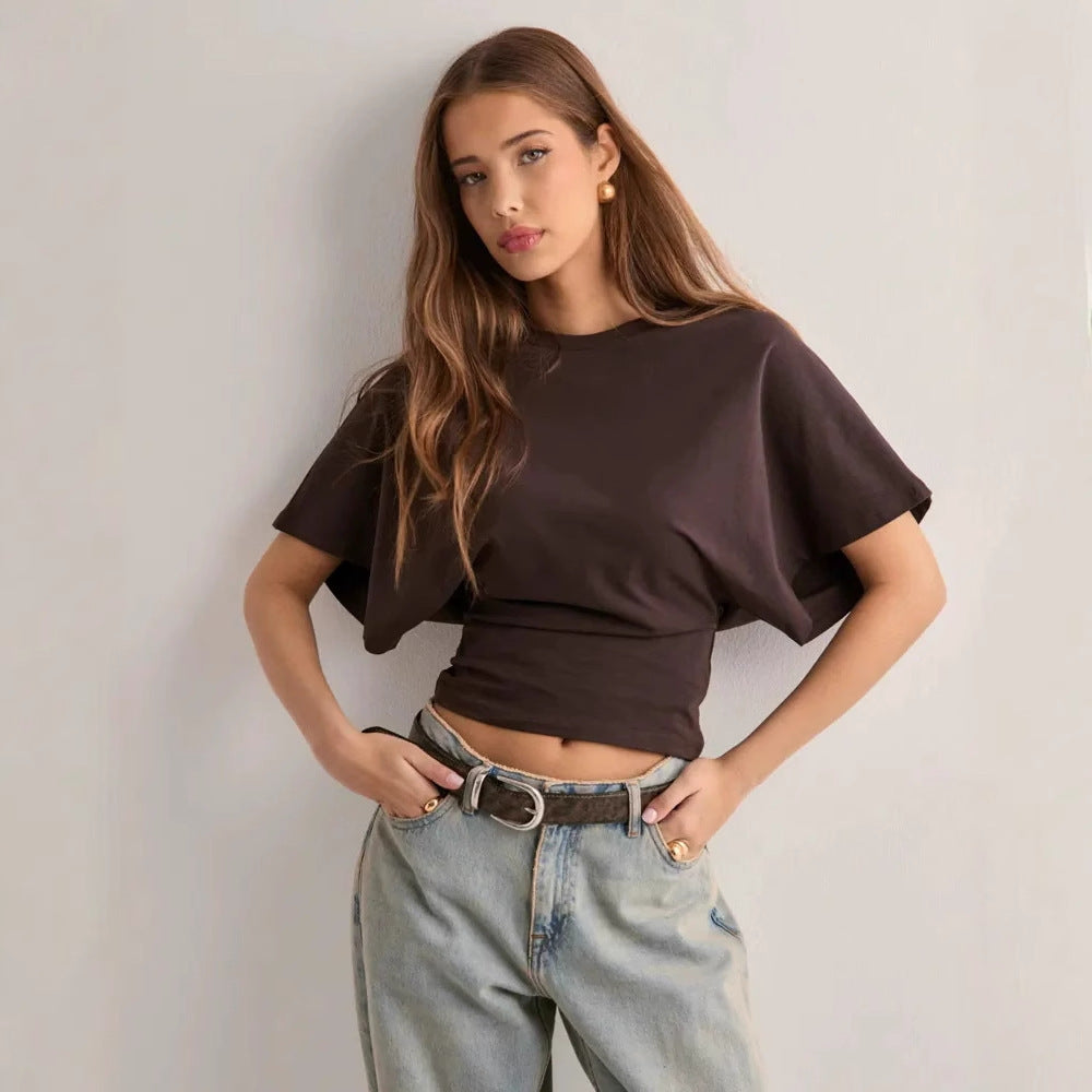 Korean Style Round Neck Bat Sleeve T-Shirt for Women