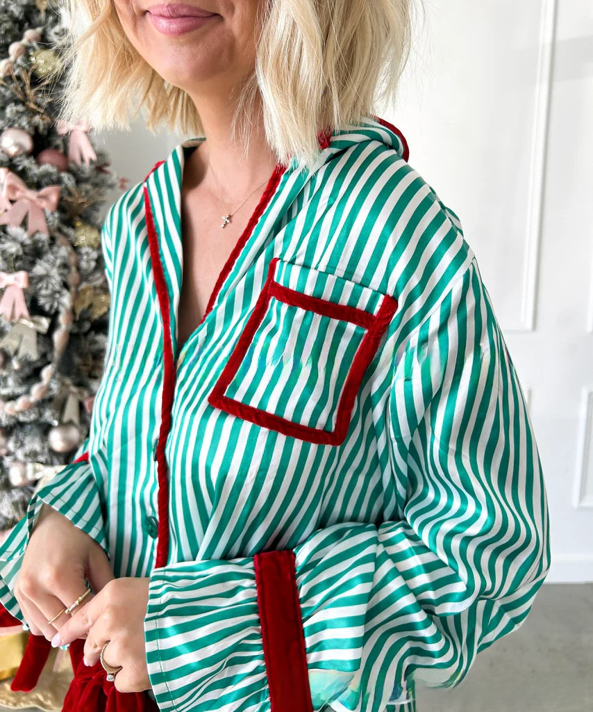 Striped Long Sleeve Sleepwear Set for Women