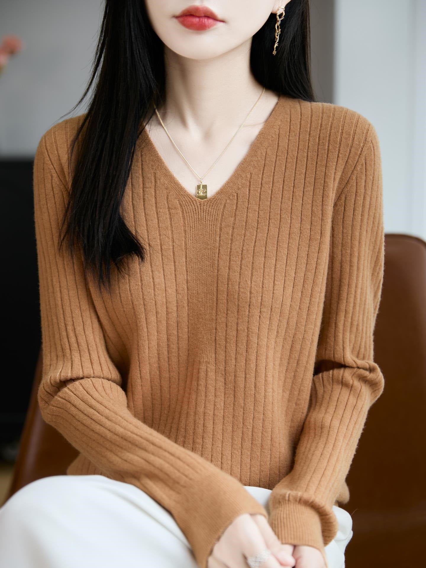 V-neck knit top for women