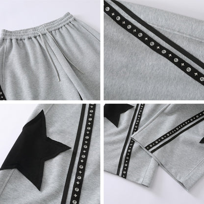 Retro Star Patch Drawstring Casual Pants
