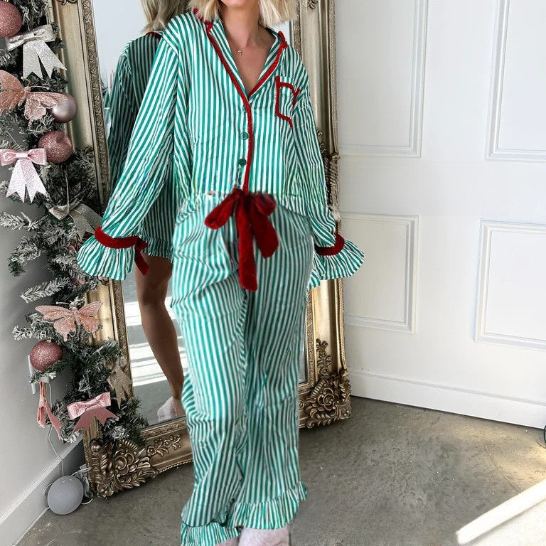 Striped Long Sleeve Sleepwear Set for Women