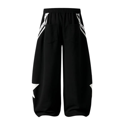 Retro Star Patch Drawstring Casual Pants