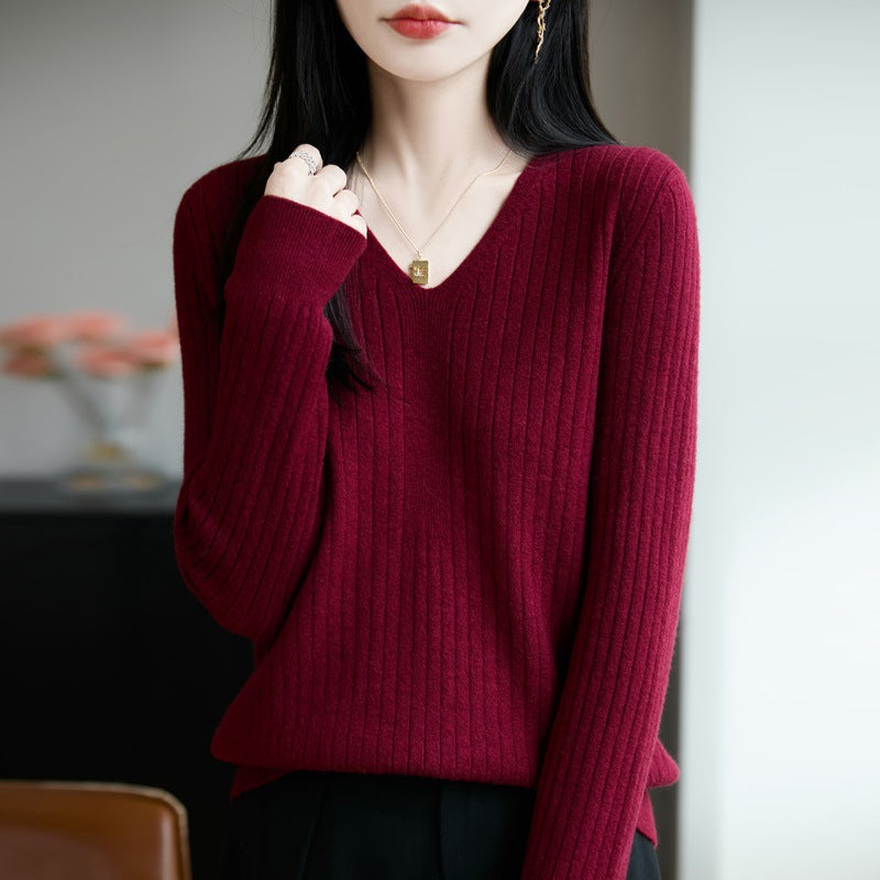 V-neck knit top for women