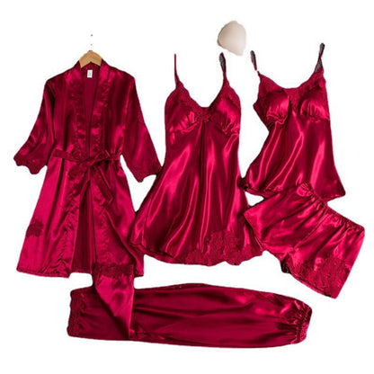 Womens Silk-like Pajama Set Batwing Sleeve Lounge Wear