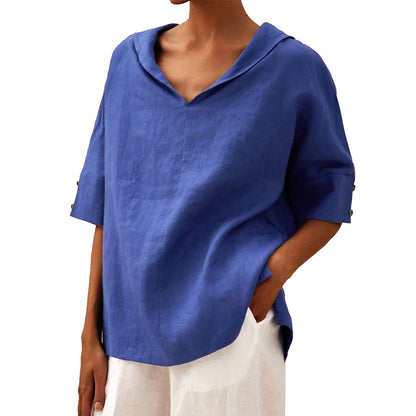 Womens Cotton Linen Hooded Pullover Top