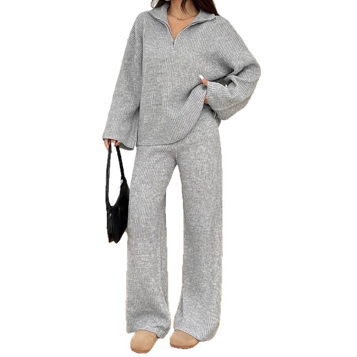 Women's Knit Zipper Lounge Set