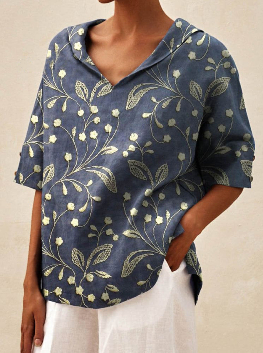 Womens Cotton Linen Hooded Pullover Top