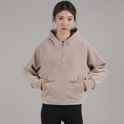 Fleece-Lined Half-Zip Hoodie for Women