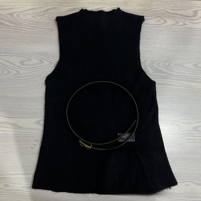 A two-piece loose knitted vest and shirt set for women