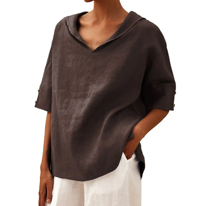 Womens Cotton Linen Hooded Pullover Top