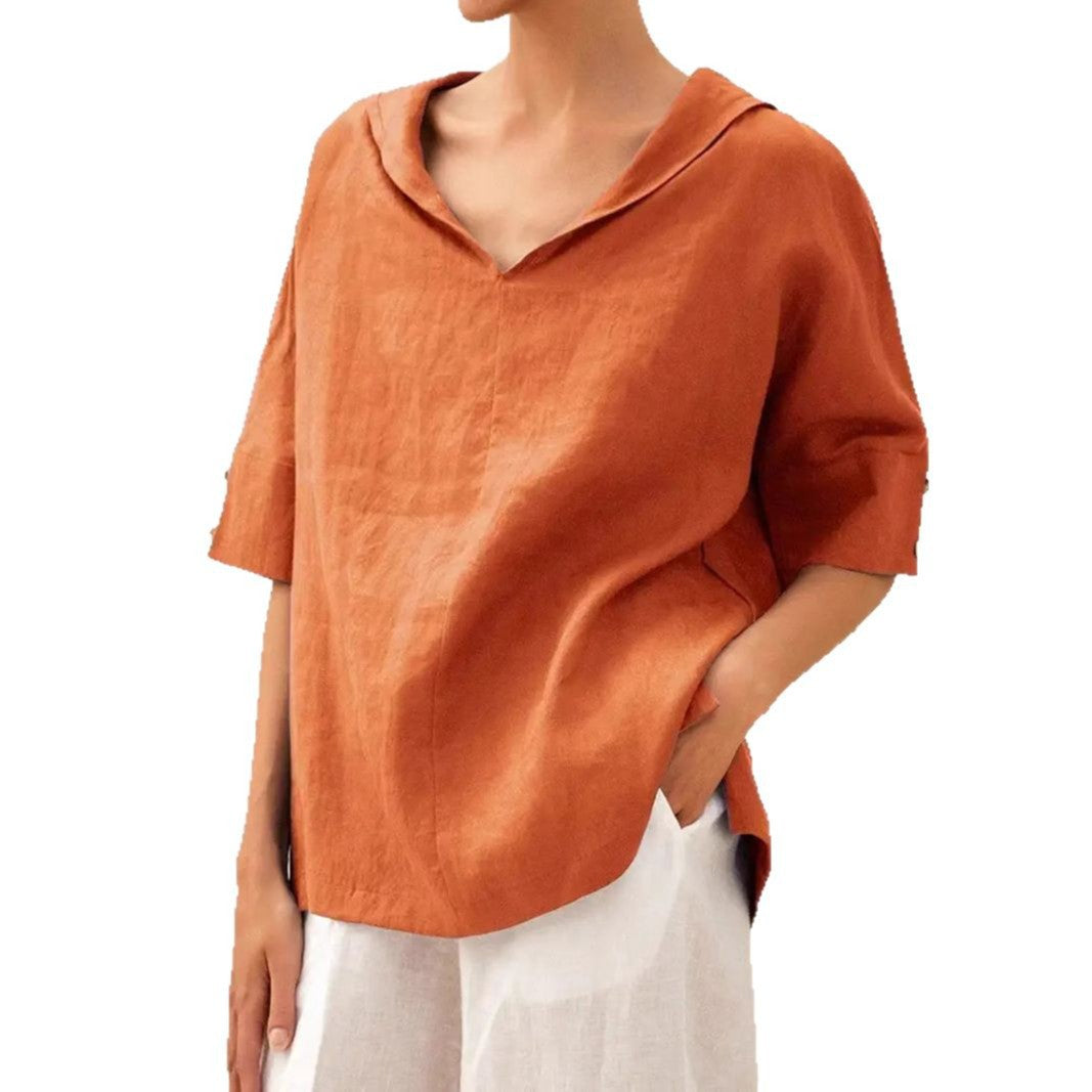 Womens Cotton Linen Hooded Pullover Top