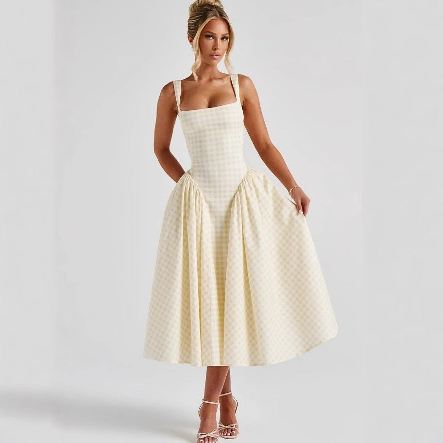 French Style Plaid Sling Dress