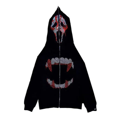 casual bedazzled face women hoodie
