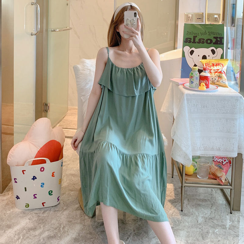Printed Cotton Rayon Nightdress Loose Fit Loungewear for Summer Wearable Outdoors