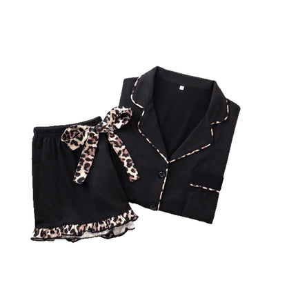 Womens Milk Silk Loungewear Set with Ruffle Shorts