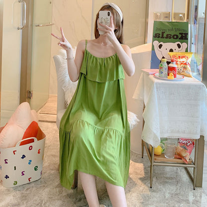 Printed Cotton Rayon Nightdress Loose Fit Loungewear for Summer Wearable Outdoors