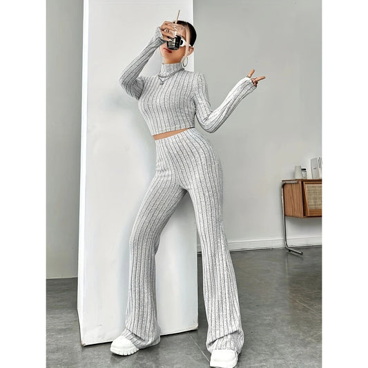 Womens Knitted Hooded Sweatshirt and Pants Set