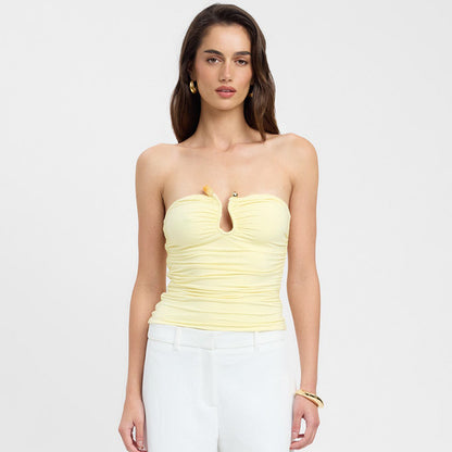 Slim Fit Backless Pleated T-Shirt for Women