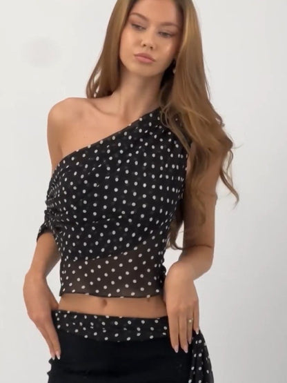 Off Shoulder Polka Dot Lace Top