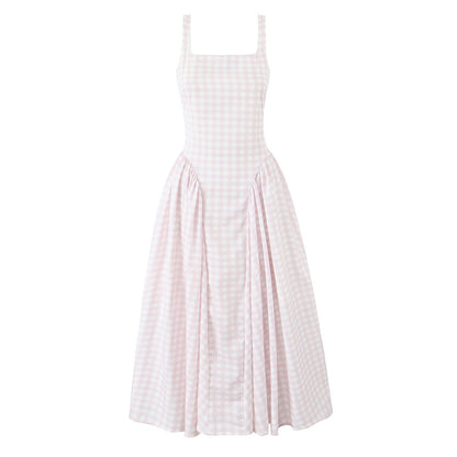 French Style Plaid Sling Dress