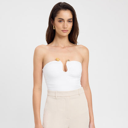 Slim Fit Backless Pleated T-Shirt for Women