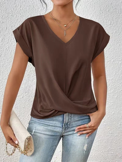 Womens V-Neck Pleated T-Shirt