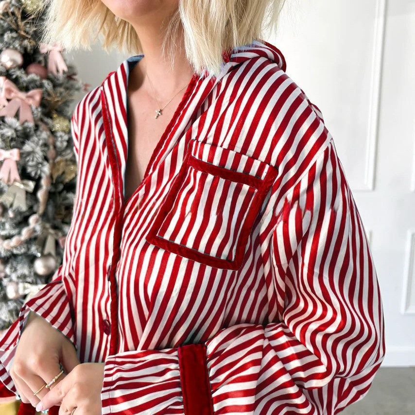 Striped Long Sleeve Sleepwear Set for Women