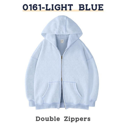 Retro Heavyweight Zipper Hoodie for Men and Women