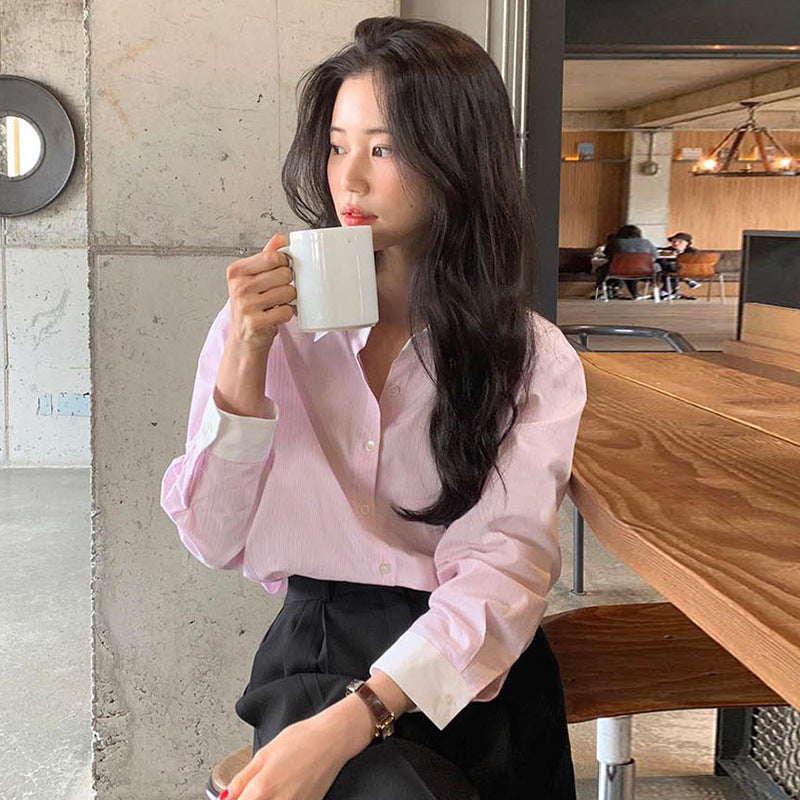 Striped shirt blouse for women