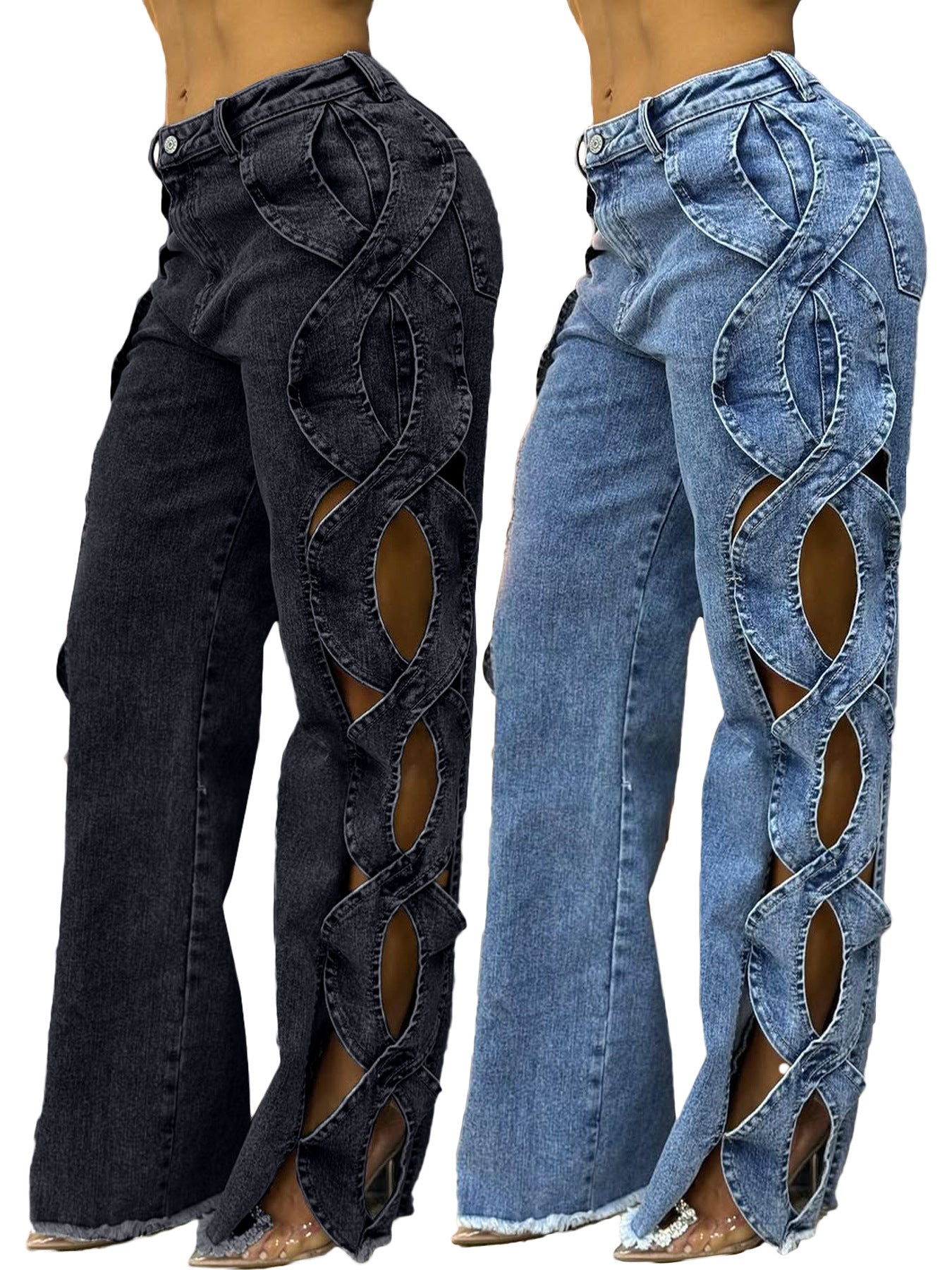 Women's Denim Patchwork Hollow Out Pants