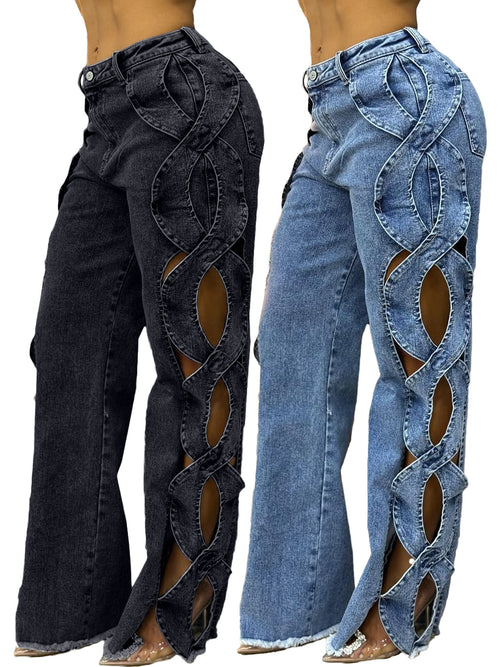 Women's Denim Patchwork Hollow Out Pants