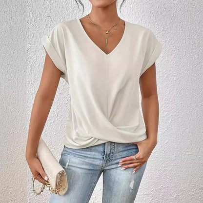 Womens V-Neck Pleated T-Shirt