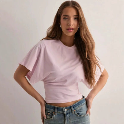 Korean Style Round Neck Bat Sleeve T-Shirt for Women