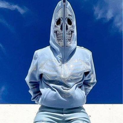 casual bedazzled face women hoodie
