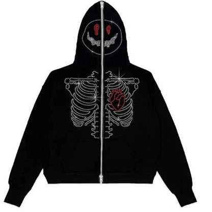 casual bedazzled face women hoodie