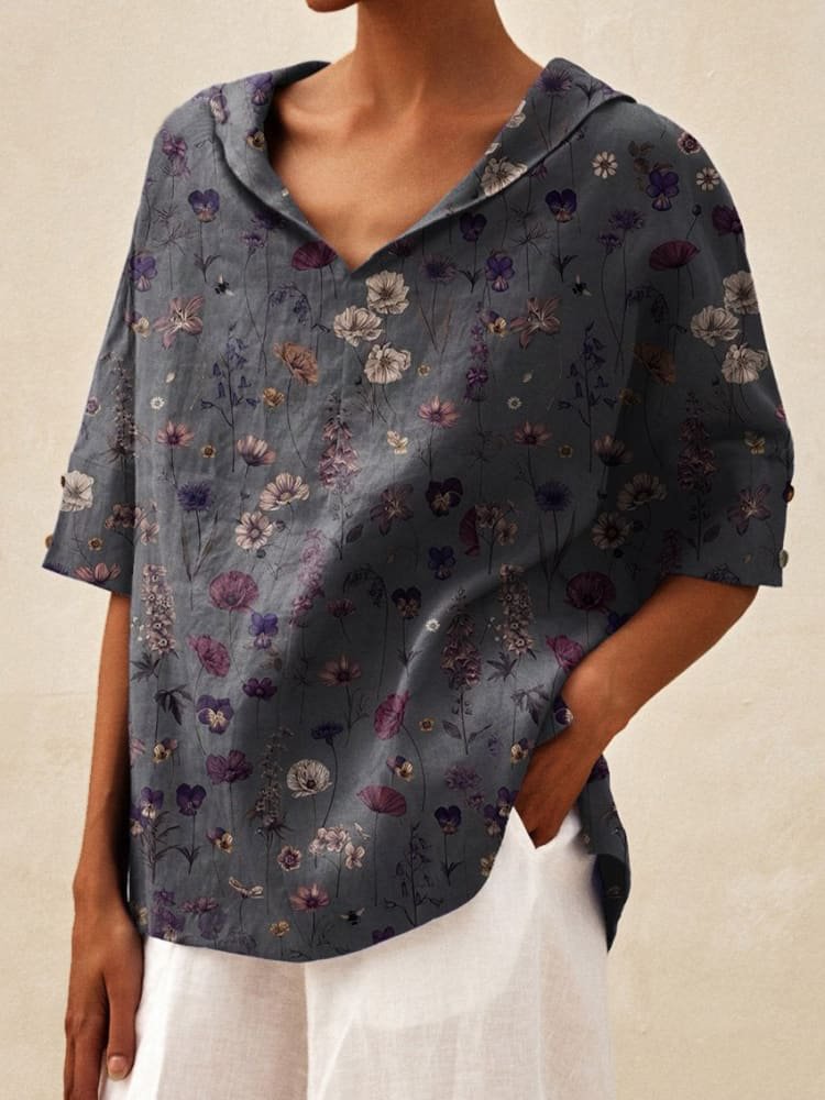 Womens Cotton Linen Hooded Pullover Top
