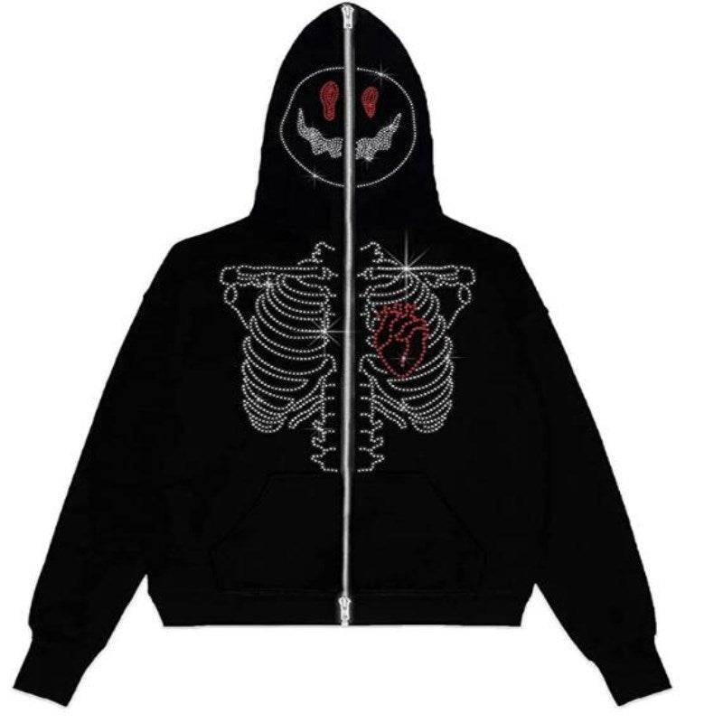 casual bedazzled face women hoodie