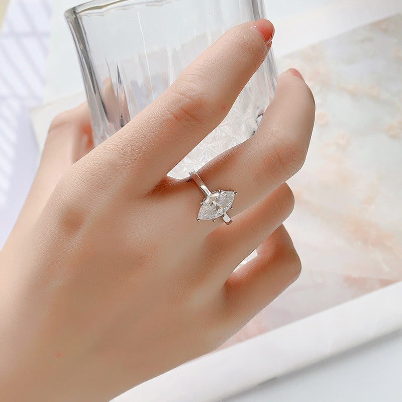 Moissanite Marquise Silver Ring for Women