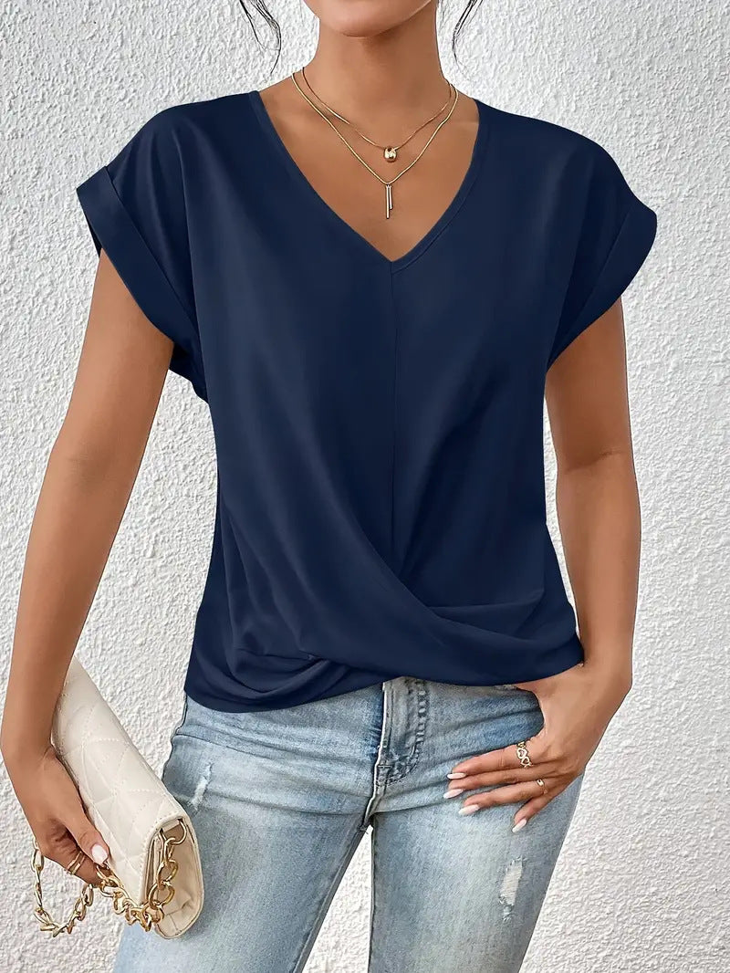 Womens V-Neck Pleated T-Shirt