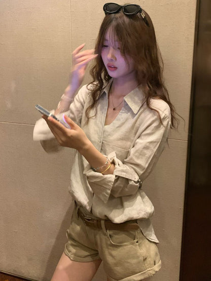 Loose Linen Long Sleeve Shirt for Women