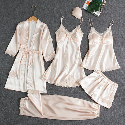 Womens Silk-like Pajama Set Batwing Sleeve Lounge Wear