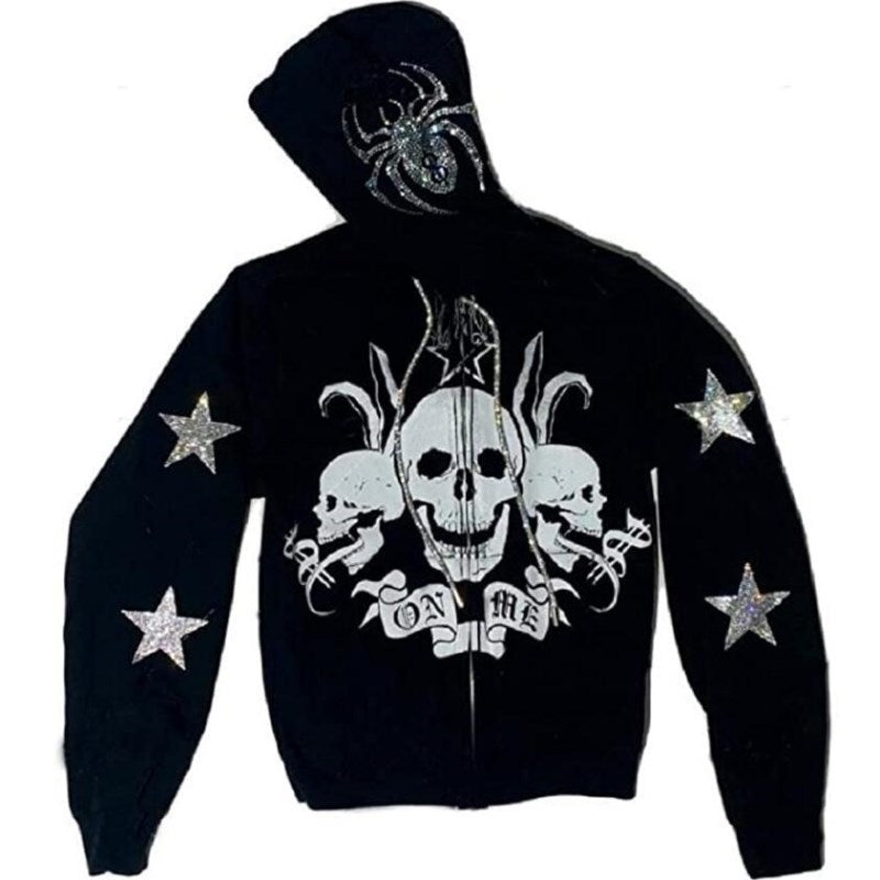 casual bedazzled face women hoodie