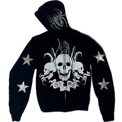 casual bedazzled face women hoodie