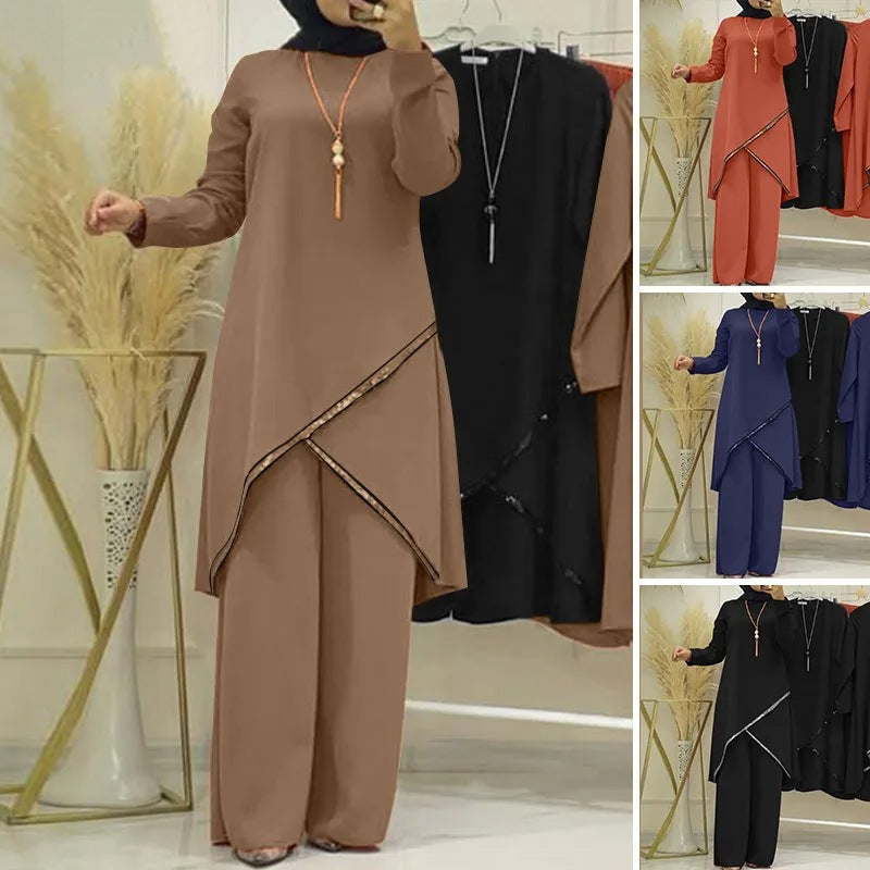 Casual Long Sleeve Shirt and Wide Leg Pants Set for Women