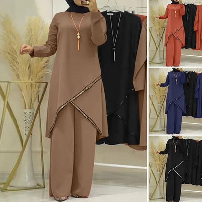Casual Long Sleeve Shirt and Wide Leg Pants Set for Women